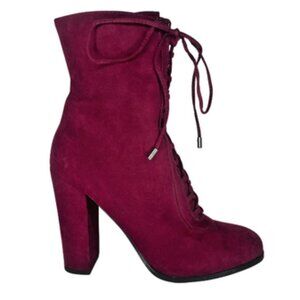Carlos by Carlos Santana Burgundy Faux Suede Sandra Lace-Up Midcalf Boot Sz 9.5M